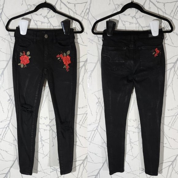 American Eagle Rose Floral Embroidered Low Rise Jeggings - Picture 1 of 5